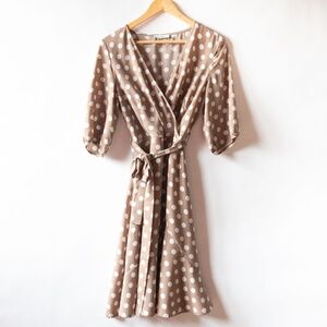Marina Kaneva Belted Polka Dot Surplice Crossover Front Dress